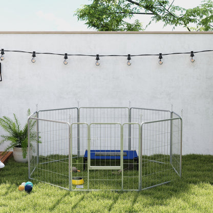 Hondenren – Puppyren – Hondenkennel – Hondenbench – Dierenren – 8 Panelen – Opvouwbaar Staal – Inclusief Deur & Draagriem