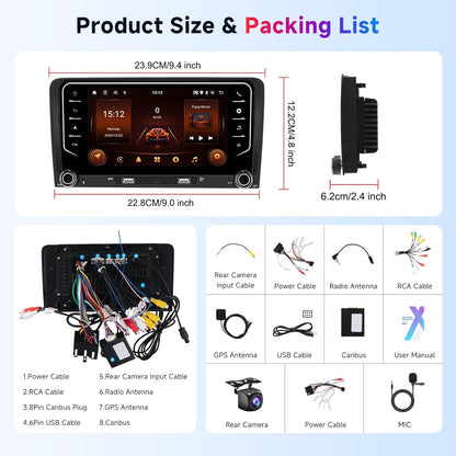 Android 15 Autoradio – Car Stereo – Multimedia Speler – Navigatiesysteem – Bluetooth Radio – 7 Inch Touchscreen – Draadloze CarPlay & Android Auto – AHD Achteruitrijcamera & Microfoon