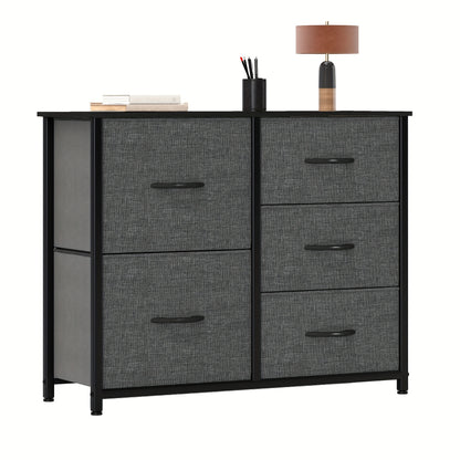 Ladekast – Opbergkast – Ladeblok – Stoffen Ladenkast – Kledingkast – Zwart – Stevig Stalen Frame – Houten Bovenblad