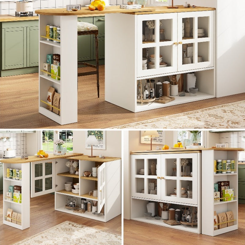 Contemporary Sideboard Cabinet with a 360-Degree Rotating Design, Featuring 5 Shelves for Glass Storage, Suitable for The Living Room, Bedroom, Or Dining Area in White.