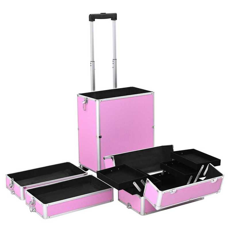 Make-up Organizer – Make-up Opberger – Cosmetica Opberger – Make-up Kast – Make-up Box – Roze Variant – Uitbreidbaar Met 4 Niveaus – Duurzame Aluminium Constructie Met Wieltjes