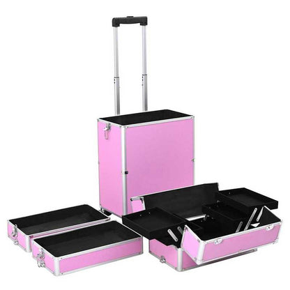 Make-up Organizer – Make-up Opberger – Cosmetica Opberger – Make-up Kast – Make-up Box – Roze Variant – Uitbreidbaar Met 4 Niveaus – Duurzame Aluminium Constructie Met Wieltjes