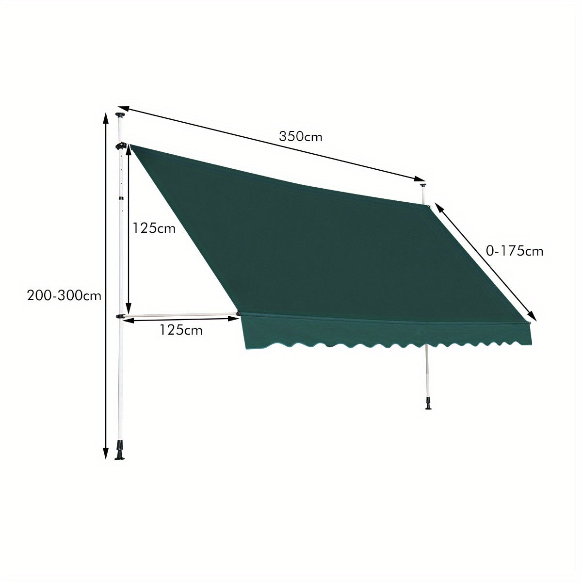 Knijpscherm – Balkonzonwering – Zonnescherm – Verstelbaar Scherm – Klemzonwering – 350 cm Breed – Aluminium Frame – UV-bestendig Polyester