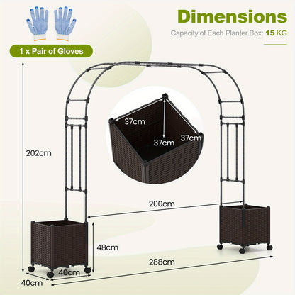 Tuinboog – Klimrek – Klimpaal – Tuinarche – Klimplantsteun – Zwart-Bruin – Zelfbewateringssysteem – Weerbestendig Metalen Frame 201 cm Hoog