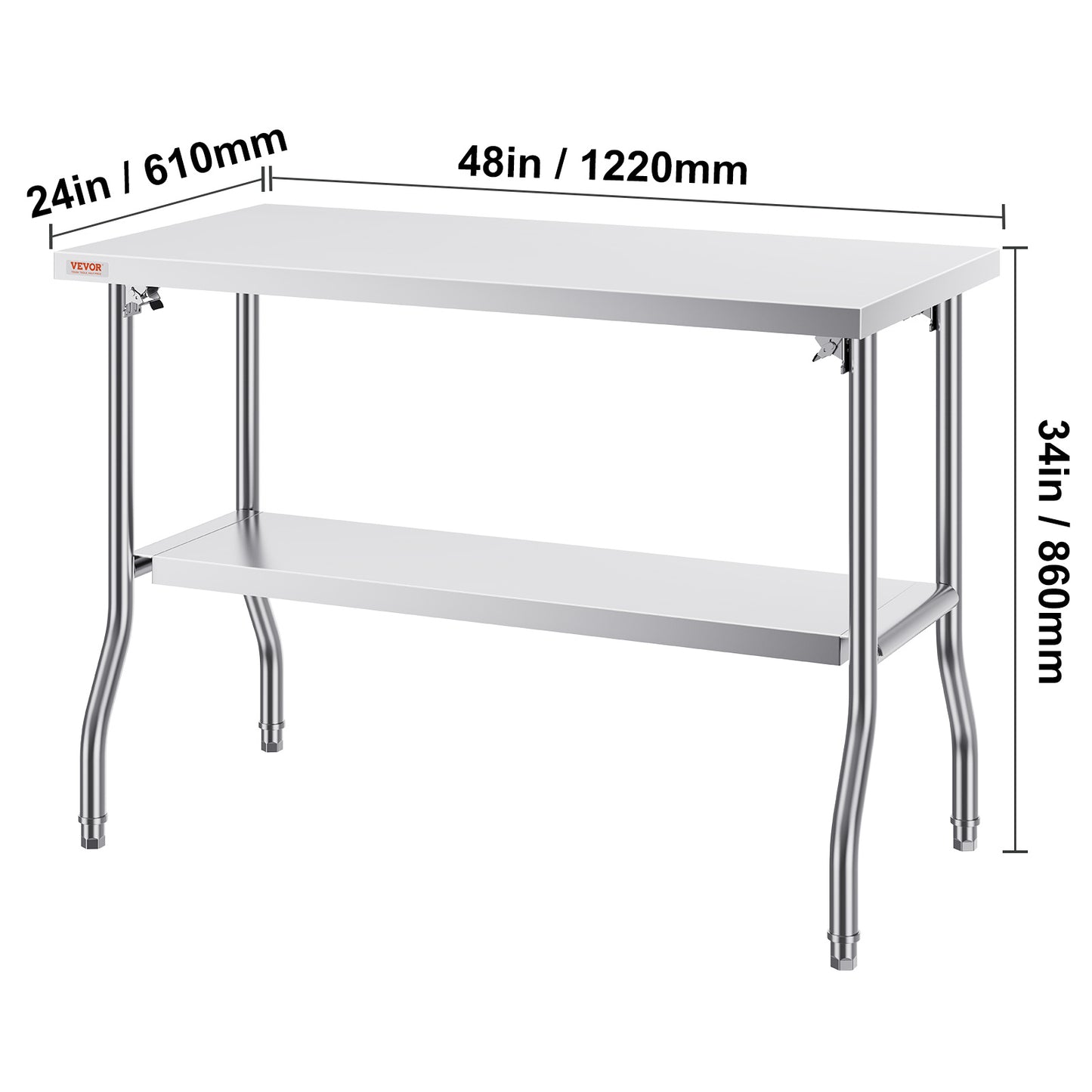 Werktafel Roestvrij Staal – Inklapbare Tafel – Keukentafel – Werkbank – Cateringtafel – 48 x 24 Inch – SUS201 RVS – 350 Kg Draagvermogen
