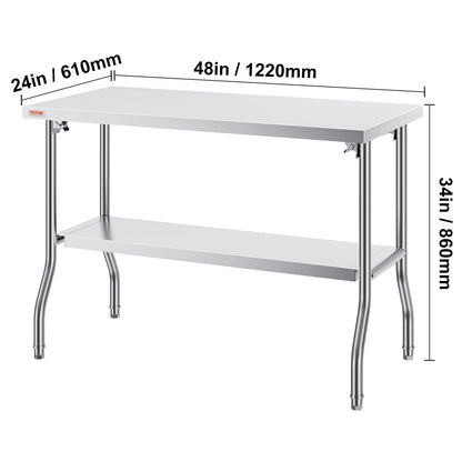 Werktafel Roestvrij Staal – Inklapbare Tafel – Keukentafel – Werkbank – Cateringtafel – 48 x 24 Inch – SUS201 RVS – 350 Kg Draagvermogen