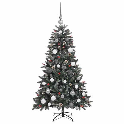 Full PVC Artificial Christmas Tree with Lush Green Foliage & Clear Ornament-Like Branch Tips - Pre-Lit with Warm White Lights, Sturdy Black Stand, No Electricity Needed, Easy Setup for Living Room, Bedroom, Window Display - D