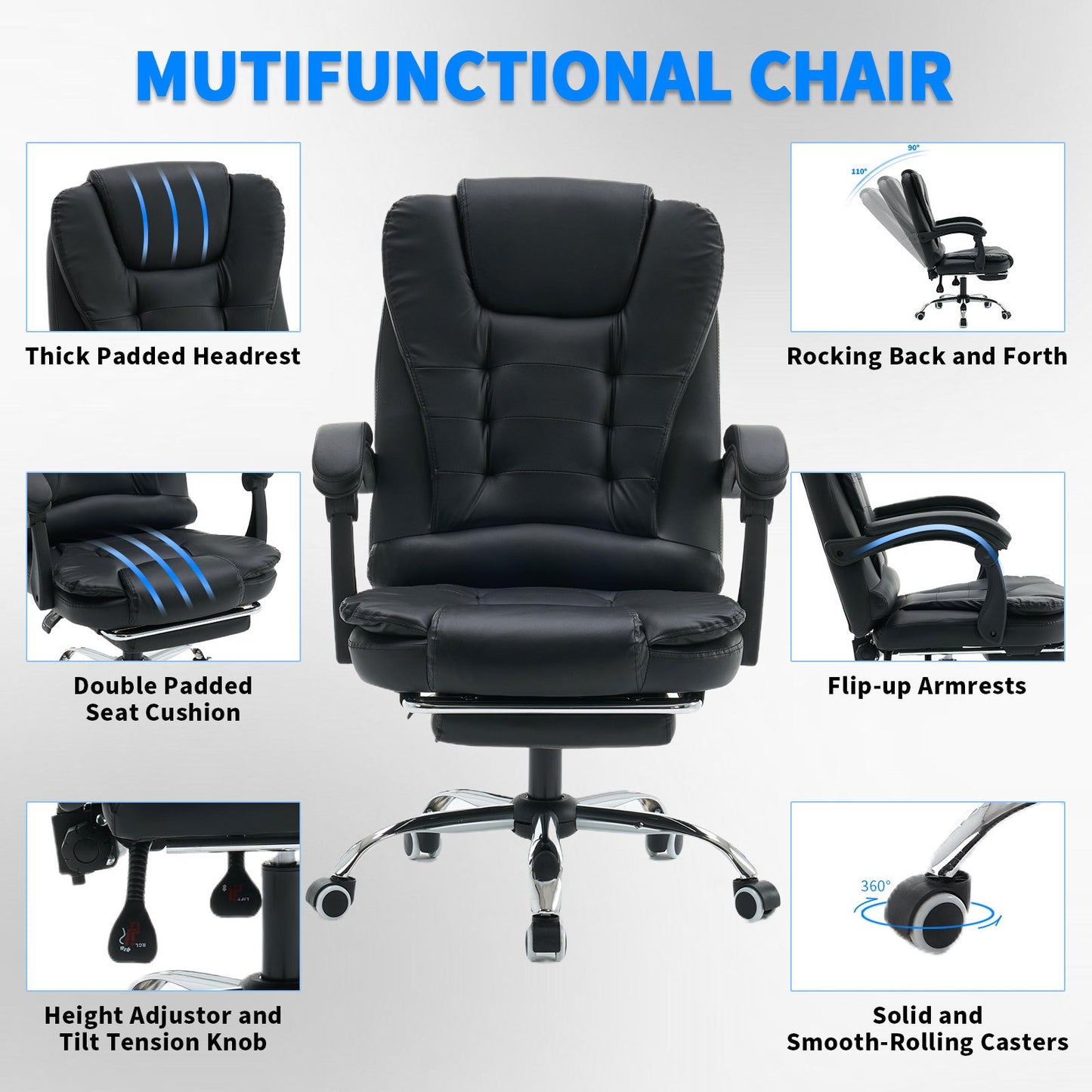 Gamestoel – Gaming Stoel – Game Stoel – Gaming Chair – Bureaustoel – Ergonomisch Pocketvering Rugleuning – Verstelbaar Aluminium Frame – Kunstleer Zwart