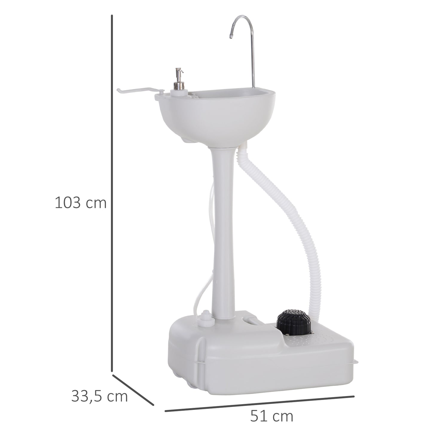 Mobiel Handwasstation – Draagbare Wasbak – Buitenhandwas – Camping Handwas – Tuinwasstation – 17L Watertank – Voetpomp Zonder Elektriciteit – Koel Grijs