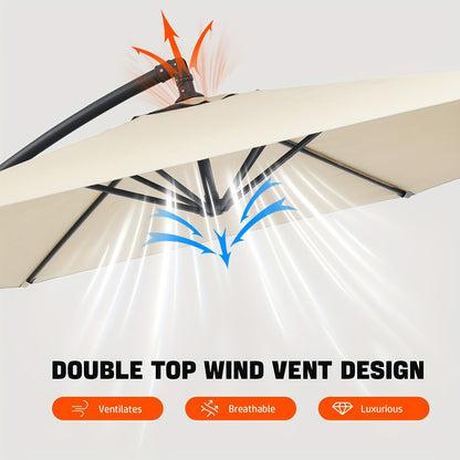 3x2m Cantilever Parasol with Cross Base - Heavy-Duty Outdoor Patio Umbrella, Manual Crank Handle, 6-Rib Stability, Adjustable Height & Tilt, Beige Canopy for Pool, Garden, Balcony, Commercial/Residential Use - Easy Installati