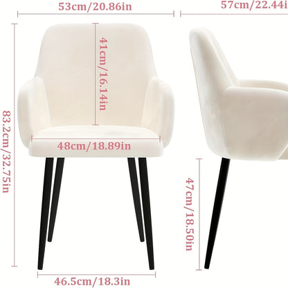 Set van 2 Nordic Vintage Eetkamerstoelen – Gestoffeerde Stoelen met Armleuningen in Velvet – Lichtbeige, Voor Keuken, Woonkamer, Thuis of Restaurant