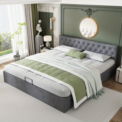 Samtpolsterbett – Tweepersoonsbed – Bed – Slaapbed – Boxspring – 180x200 cm – Gestoffeerd Met Hydraulische Opbergruimte