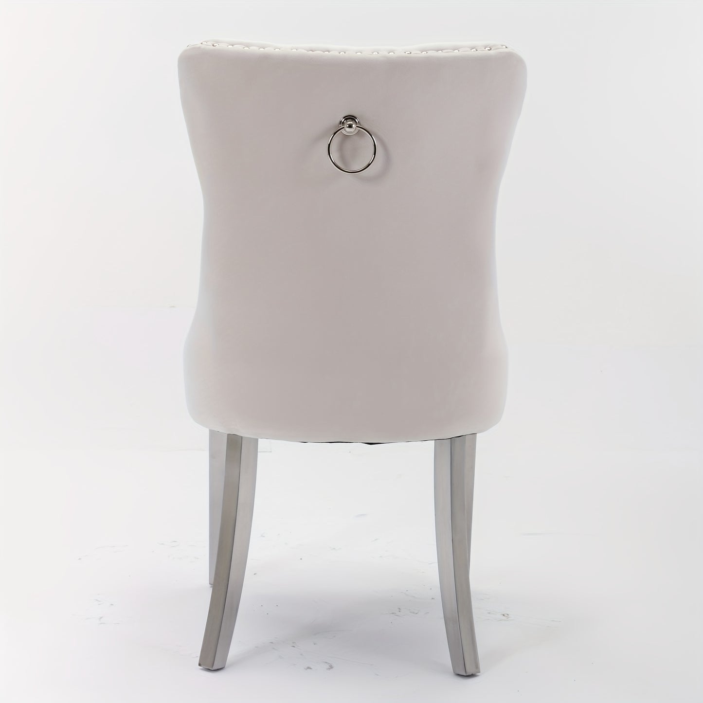 Set of 2 Modern Luxury Tufted Solid Wood Frame Dining Chairs with Beige Velvet Upholstery, Chrome Stainless Steel Legs & Nailhead Trim - Contemporary Classic Design, Plush Cushioned Seats for Elegant Home or Formal Dining Roo