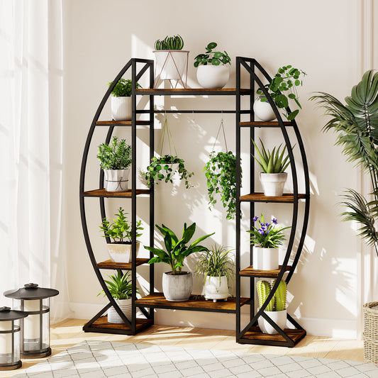 Plantenstandaard – Plantenrek – Groeilamp Standaard – Plantenhouder – Plantentoren – Metaal – 10 Planken & Verstelbare 4-Lamps Groeiverlichting