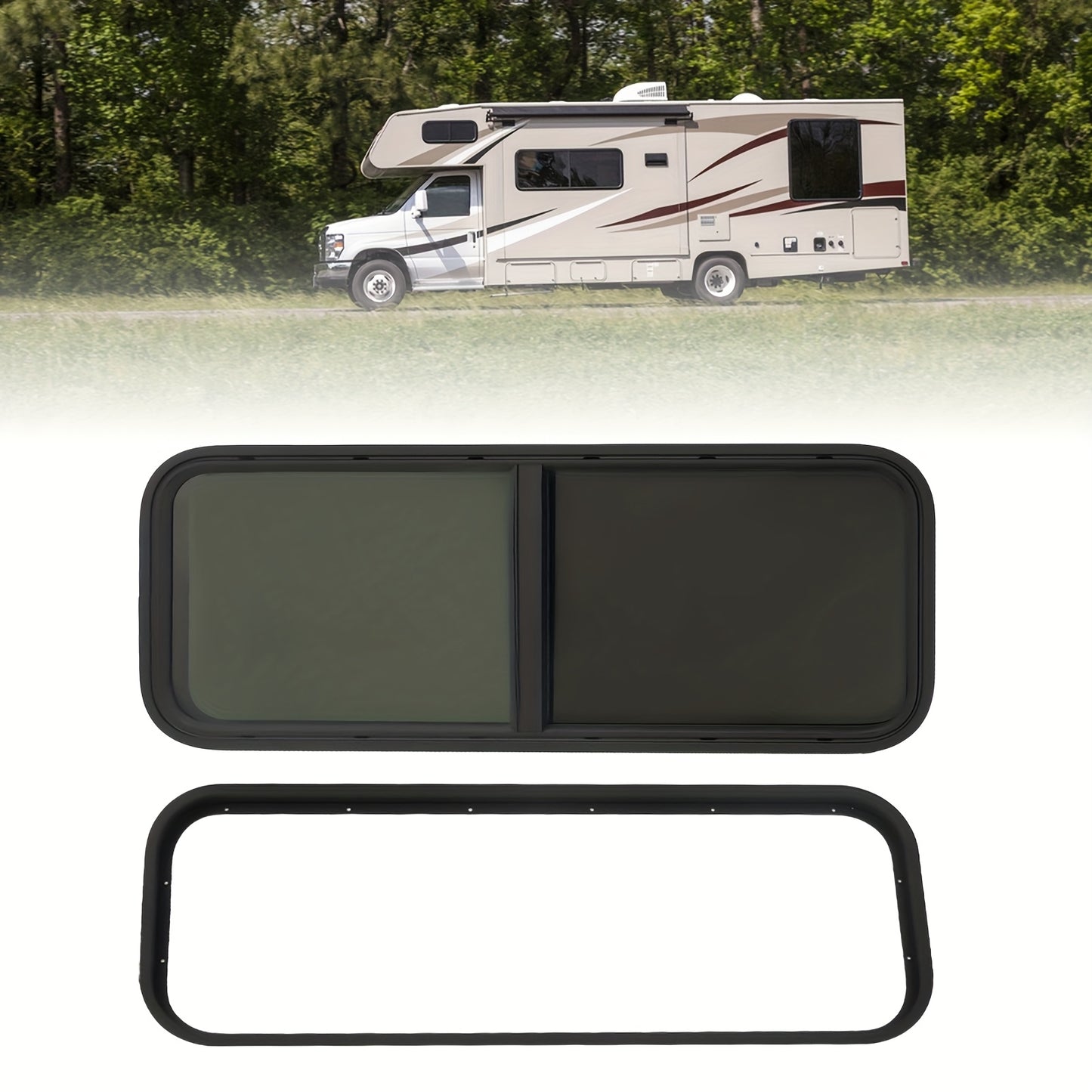 Camper Zijraam – Bruin Glas Schuifraam – Camper Dakraam – Campingauto Ruit – Camperraam 1000x400mm – Aluminium Frame – Eenvoudige Montage