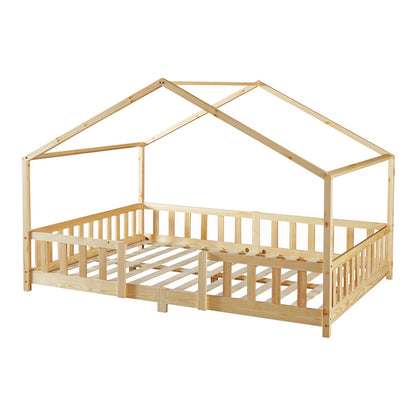 Kinderbed – Kinderbedden – Bed – Eenpersoonsbed – Meisjesbed – Huisjesdesign – Valbeveiliging – 120x200 cm Grenenhout
