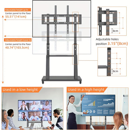 TV Meubel Mobiel – Mobiele TV Standaard – TV Trolley – Verrijdbare TV-Standaard – Verrijdbaar TV-Meubel – voor 32-100 inch Schermen – Verstelbare Hoogte – Stevig Metaal – max. 80 kg Draagkracht – 2 Opberglepels – VESA tot 800x600 mm