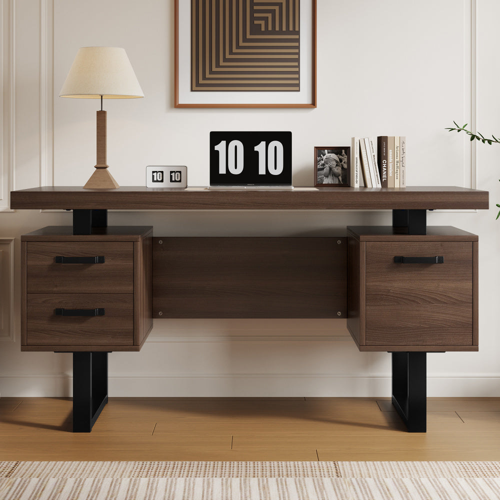 Bureau – Bureautafel – Werktafel – Computertafel – Schrijftafel – Bruin Houten Bureau – 135x54 cm – Fluisterstille Laden & Spatwaterbestendig