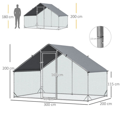 Kippenhok – Kippenren – Pluimveehok – Kippenkooi – Buitenhok – Stevige Staalconstructie – Afdekking Met Deur – 300x200x200 cm – Eenvoudige Montage
