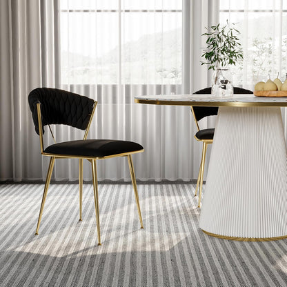 Fluwelen Eetkamerstoel – Stoel – Dining Chair – Armstoel – Zithoekstoel – Set van 2 – Ergonomisch Design – Gouden Metalen Poten