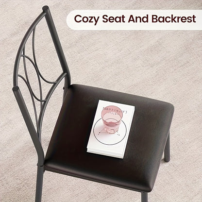 Compact Eettafel Set – Kleine Eetkamer Tafel – Bistro Set – Keukentafel Voor 2 Personen – Vintage Retro Stijl – Metaal En MDF – Padded Stoelen & Stevige Frame – Bruine Houtnerf Afwerking