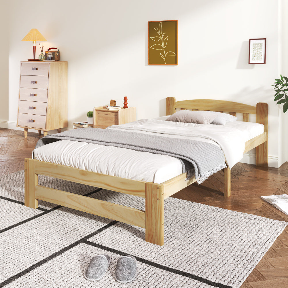 Houten Bed – Massief Houten Bed – Eenpersoonsbed – Futonbed – Natuurlijke Kleur Bed – Met Hoofdeinde – Lattenbodem – Afmeting 90x200 cm