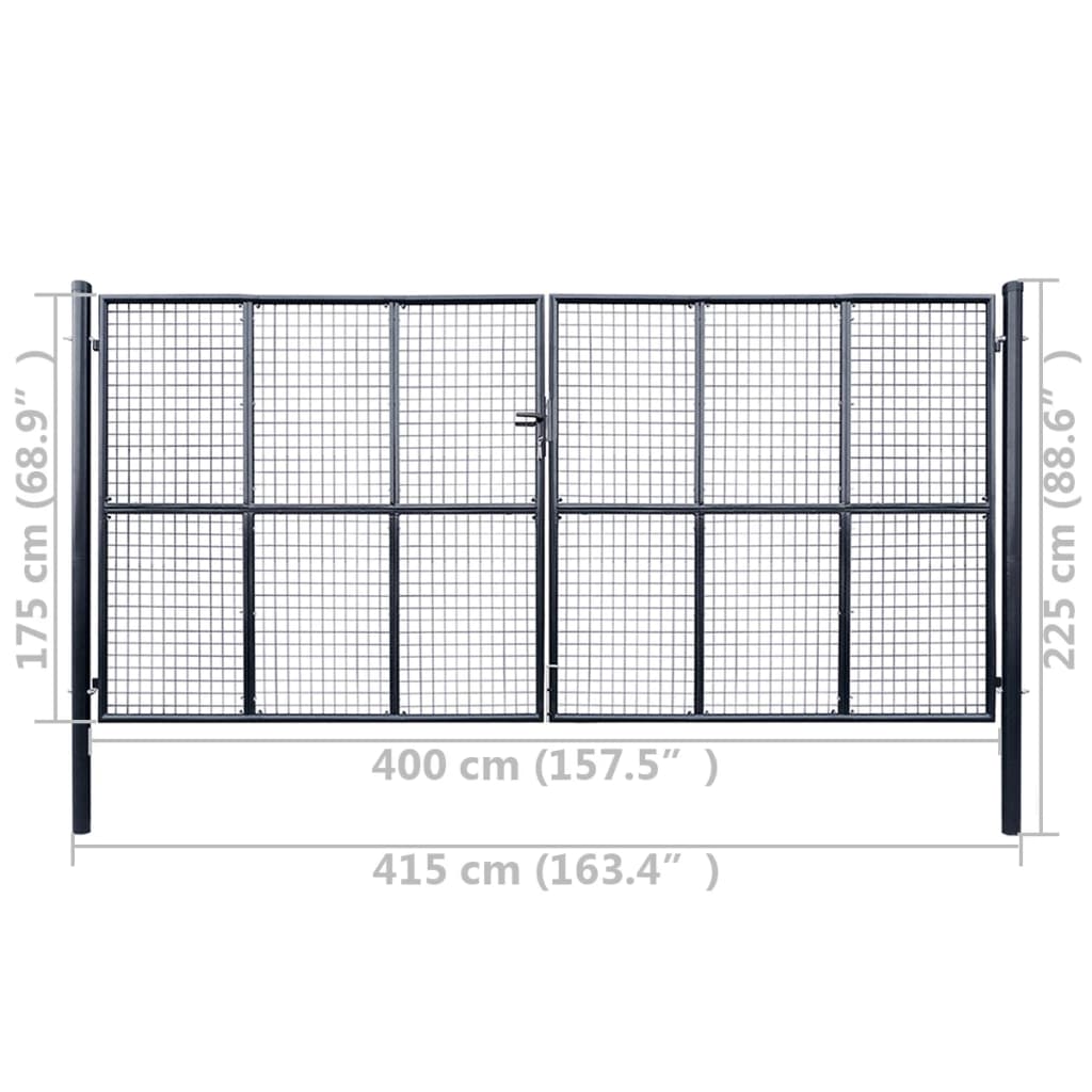 Tuinpoort – Tuinafsluiting – Tuingateway – Tuindeur – Gaaspanelen – 400 x 175 cm – Gegalvaniseerd Staal – Roestbestendig Met Slot