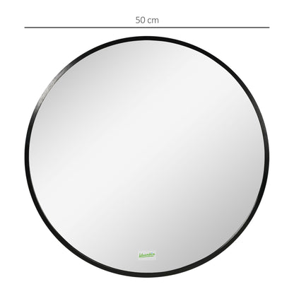Ronde Wandspiegel – Spiegel, Wandspiegel, Badkamerspiegel, Slaapkamerspiegel – Zwart Metalen Frame – Ø50 cm – Duurzaam & Eenvoudig Te Bevestigen