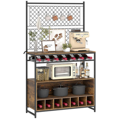 Wood Spice Rack Kitchen Shelf with Work Surface & Cabinet Door Storage - 5-Hook Hanging System, Space-Saving Vertical/under-Cabinet Unit for Spices, Pots, Pans - Compact Square Shelf (Compatible with Small Kitchens)