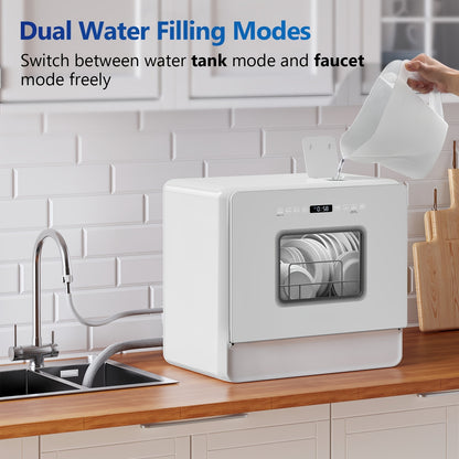 Compacte Vaatwasser – Mini Vaatwasser – Aanrechtvaatwasser – Kleine Keuken Vaatwasser – Caravan Vaatwasser – Duale Manden – Ingebouwde 5L Watertank – 7+2 Wasprogramma’s – Zachtwatersysteem