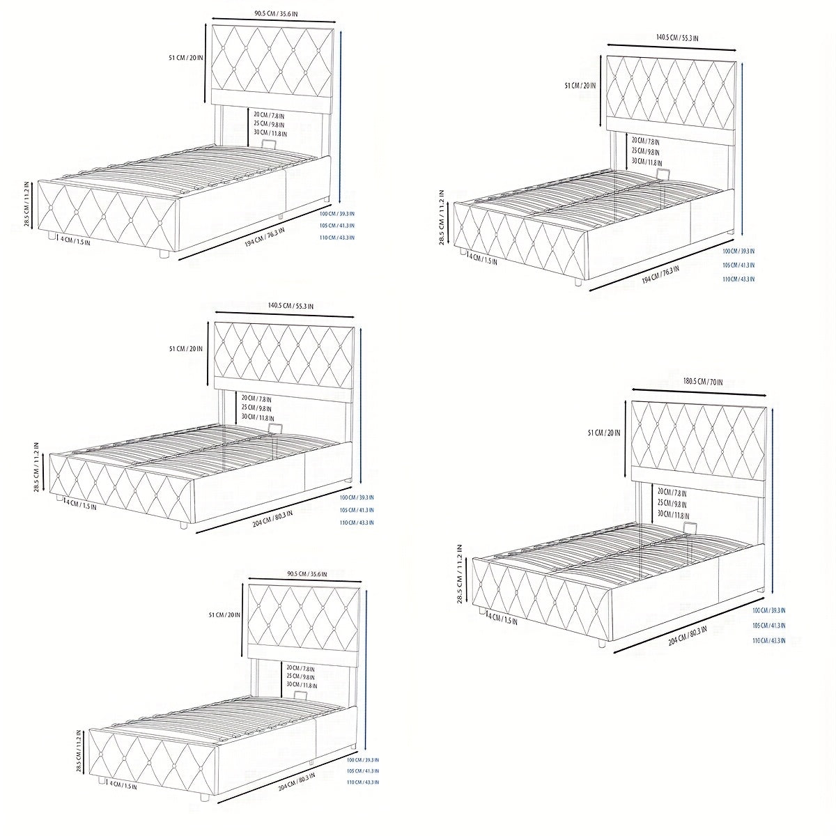Gestoffeerd Bed – Opbergbed – Tweepersoonsbed – Slaapbank – Bedframe – 140x190 cm – Hydraulische Opberglade – Fluwelen Hoofdeksel