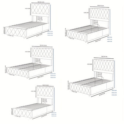 Boxspring Bed – Bed Met Opbergruimte – Slaapbank – Opbergbed – Hoofdbord Bed – 90x190 cm Beige – Hydraulische Opbergruimte – Linnen Stof
