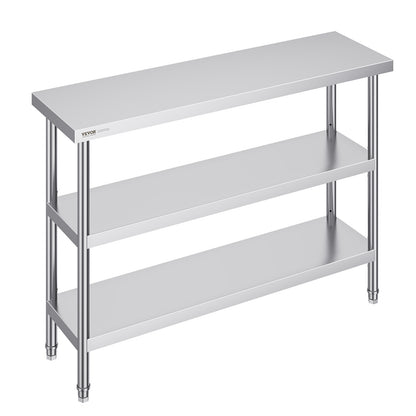 Roestvrijstalen Werktafel – RVS Werkbank – Keukentafel – Opbergtafel – Werkbank Garage – 14 x 48 Inch – 2 Verstelbare Planken