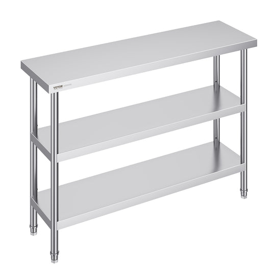 Roestvrijstalen Werktafel – RVS Werkbank – Keukentafel – Opbergtafel – Werkbank Garage – 14 x 48 Inch – 2 Verstelbare Planken