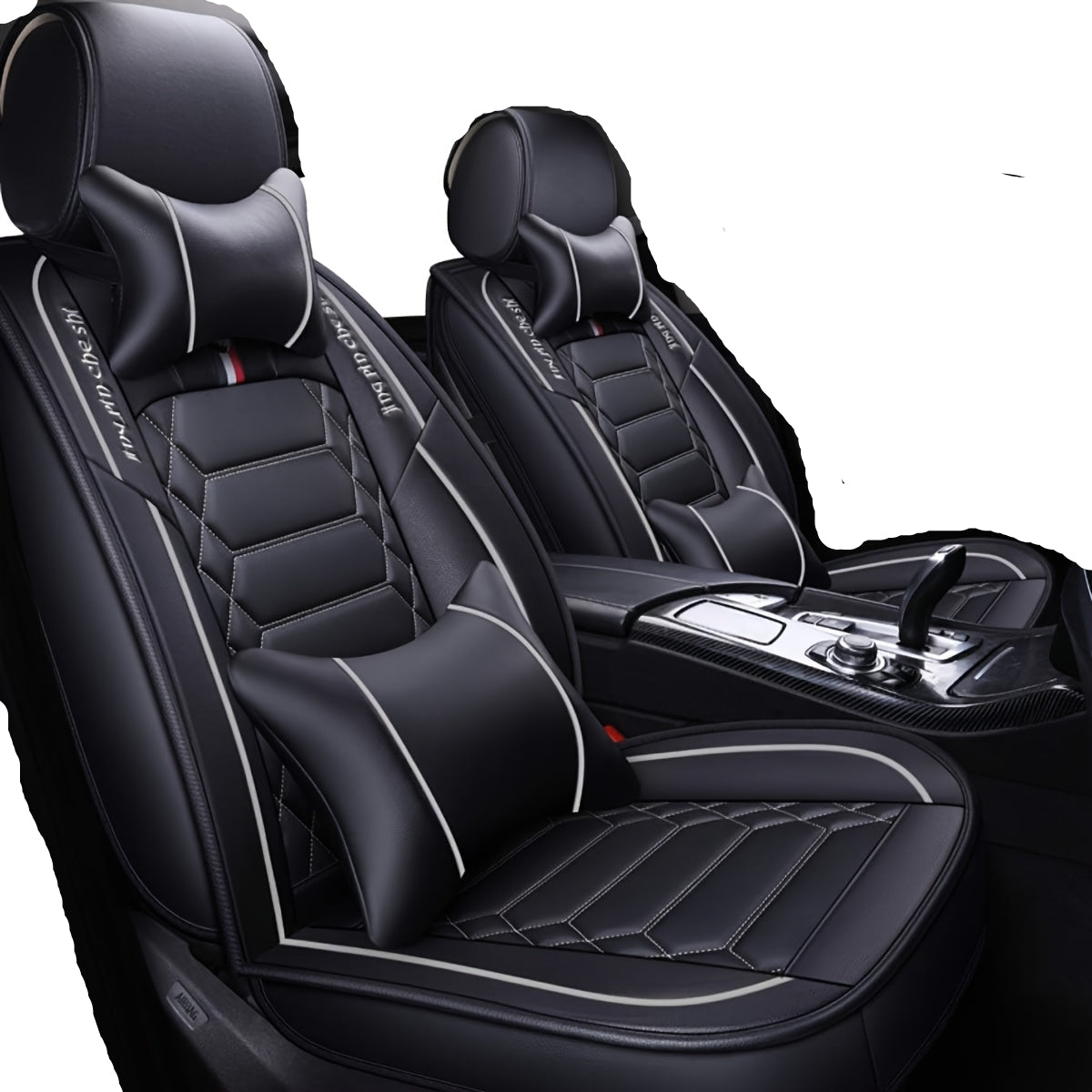 Kunstleren Autostoelhoezen – Stoelbekleding – Autostoelhoezen – Zitplaats Beschermers – Autostoelhoes Set 5 Zitplaatsen – Universele Pasvorm – Airbag Compatibel – Zwart-Grijs