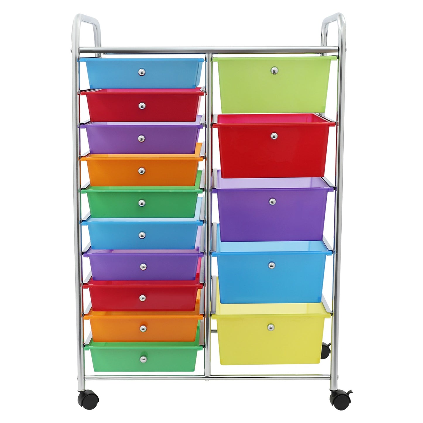 Rollende Opbergwagen – Opbergkast – Ladewagen – Stellingkast – Mobiele Organizer – 15 Lades – Carbonstaal Frame – 4 Wielen Met Rem – Wit/ Zwart/ Gradient Roze