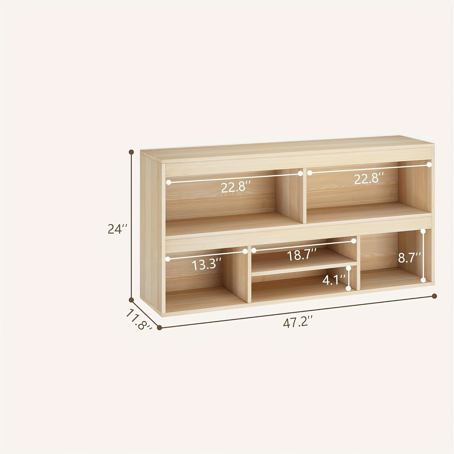Opbergkast – Boekenkast – Opslagkast – Plankenrek – Opbergrek – Tweelaags ontwerp – Compact onder 70 cm hoogte – Natuurlijke houtlook