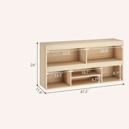 Opbergkast – Boekenkast – Opslagkast – Plankenrek – Opbergrek – Tweelaags ontwerp – Compact onder 70 cm hoogte – Natuurlijke houtlook