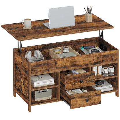 Salontafel – Koffietafel – Verstelbare Tafel – Sofa Tafel – Woonkamertafel – Hoogte Verstelbaar – Met 2 Lades En Verborgen Opbergruimte – 50x100x47,3-61,3 cm – Modern Design – Duurzaam Hout En Metaal