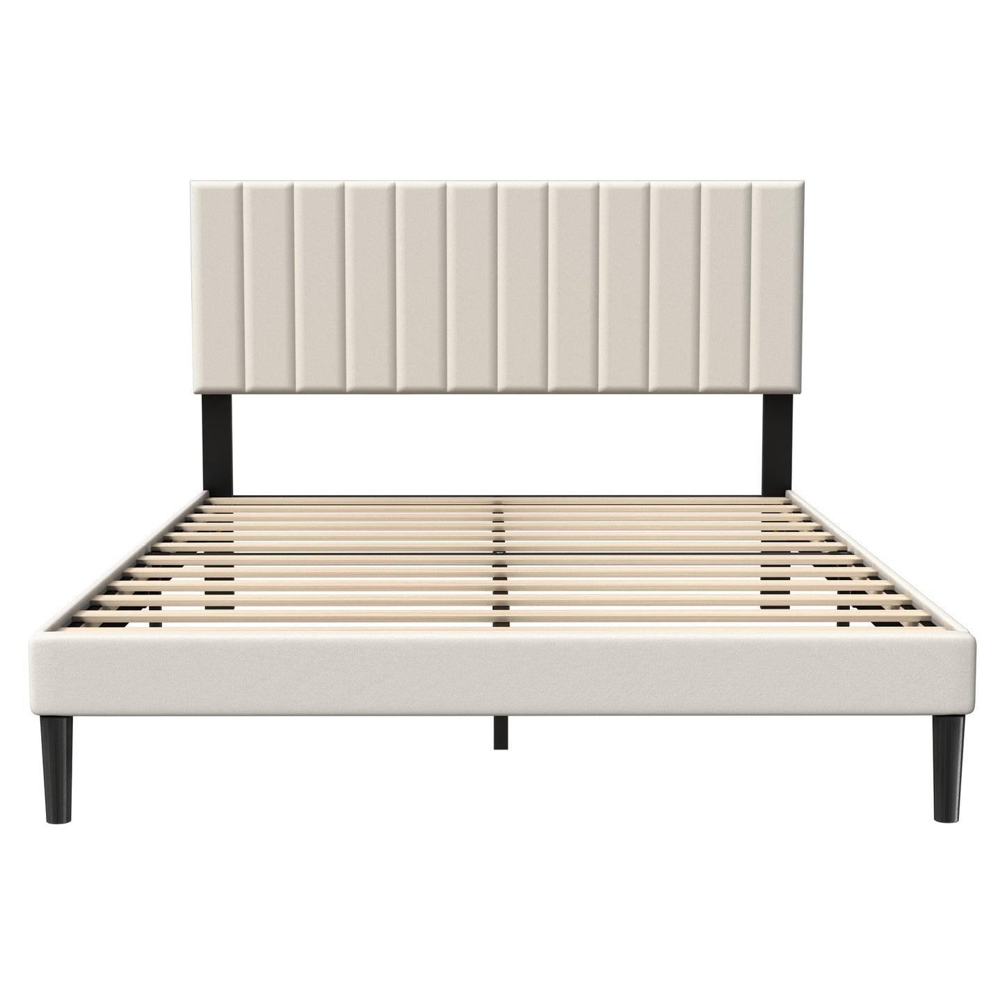 Bed Frame Guest Bed Metal Bed with Flannel Headboard & 12 Slatted Frame & Sponge Edging Modern Bed Frame Maximum Load Capacity 300 KG, for Bedroom Guest Room