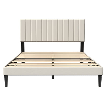 Bed Frame Guest Bed Metal Bed with Flannel Headboard & 12 Slatted Frame & Sponge Edging Modern Bed Frame Maximum Load Capacity 300 KG, for Bedroom Guest Room