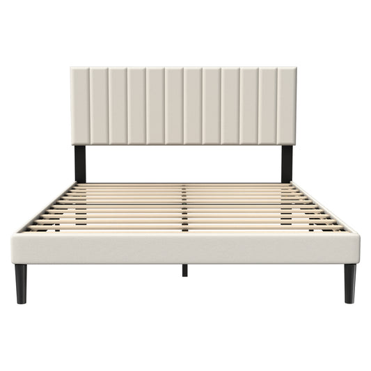 Bed Frame Guest Bed Metal Bed with Flannel Headboard & 12 Slatted Frame & Sponge Edging Modern Bed Frame Maximum Load Capacity 300 KG, for Bedroom Guest Room
