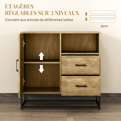 Buffetkast – Dressoir – Opbergkast – Keukenkast – Eetkamerkast – Natuurlijk Hout – 80 x 40 x 78 cm – Verstelbare Plank en 2 Lades