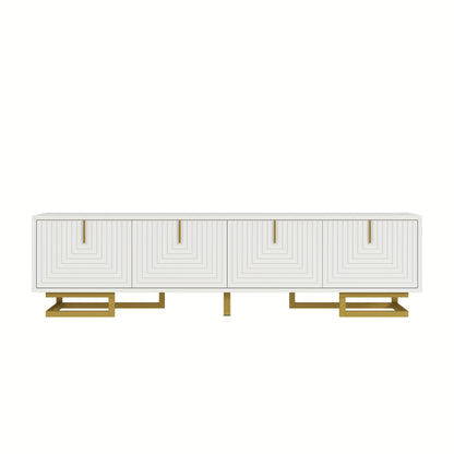 Modern Low-Profile TV Cabinet with Textured Doors & Golden Handles/Legs - -Standing Media Console, Ample Storage Space Suitable for, (No Wood)