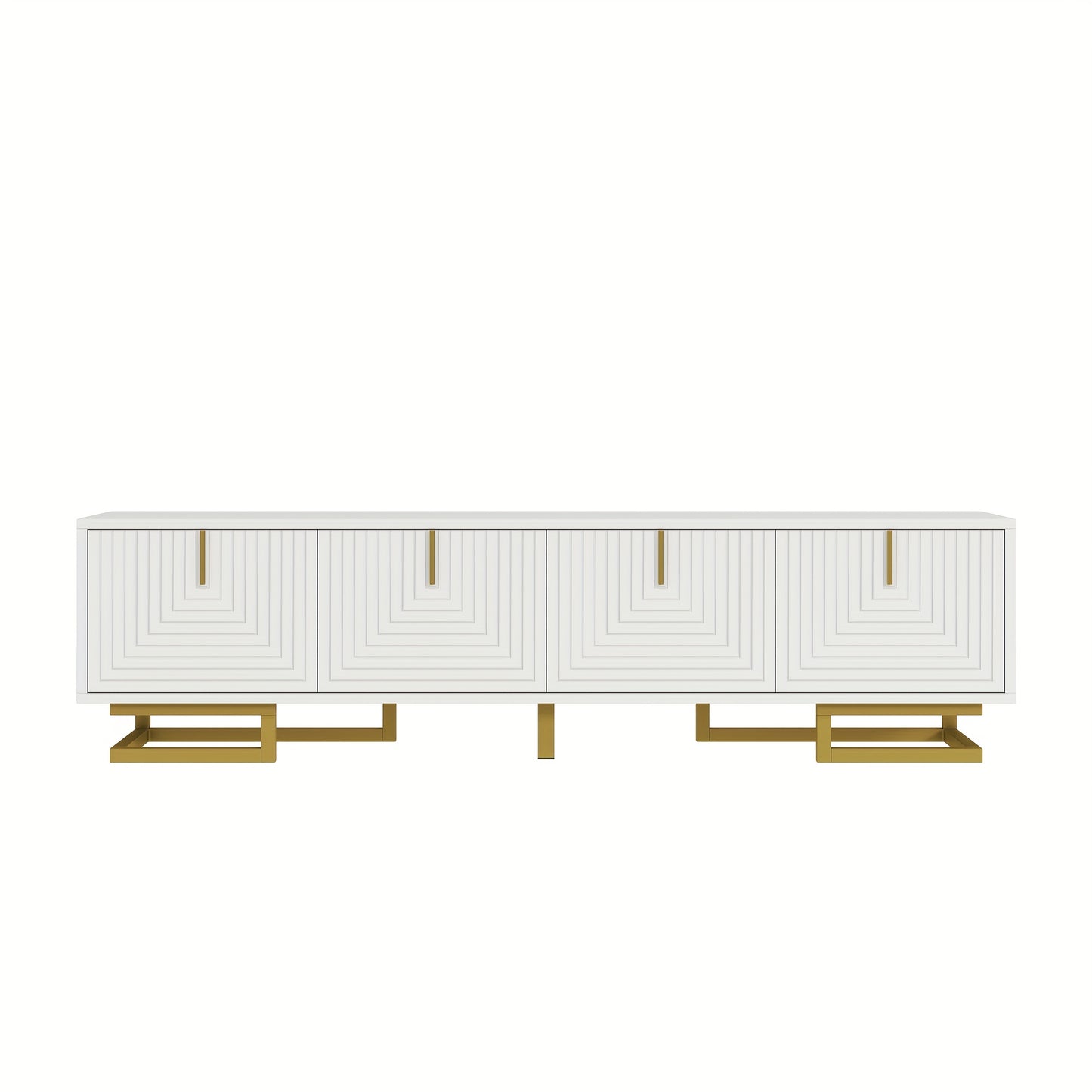 Modern Low-Profile TV Cabinet with Textured Doors & Golden Handles/Legs - -Standing Media Console, Ample Storage Space Suitable for, (No Wood)