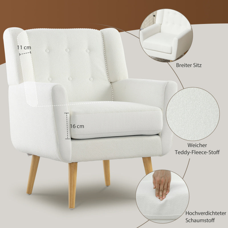 Loungezetel – Fauteuil – Loungestoel – Relaxstoel – Zetel – Teddyfleece Bekleding – Robuuste Houten Poten – Hoog Zitcomfort