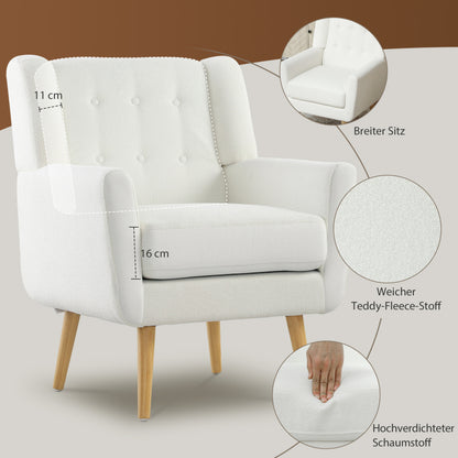 Loungezetel – Fauteuil – Loungestoel – Relaxstoel – Zetel – Teddyfleece Bekleding – Robuuste Houten Poten – Hoog Zitcomfort