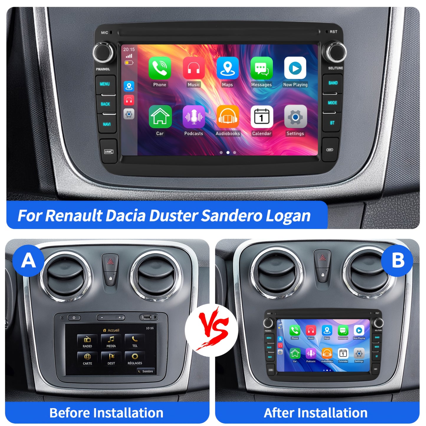 Multimedia Autoradio – Auto Radio – Car Stereo – Head Unit – Multimedia Speler – 7 Inch HD Touchscreen – Android 15 Met Wireless CarPlay & CANbus Integratie