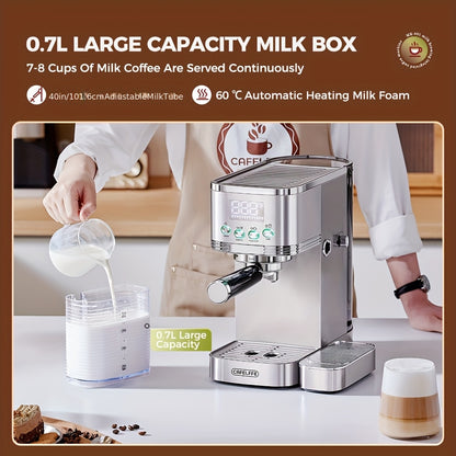 CAFELFFE MK801 Semi-Automatic Espresso Machine, Featuring An Automatic Milk Frothing System For One-touch Preparation. Equipped With 20 Bar High Pressure, Self-cleaning Function, Digital Display, And Temperature Control. Idea