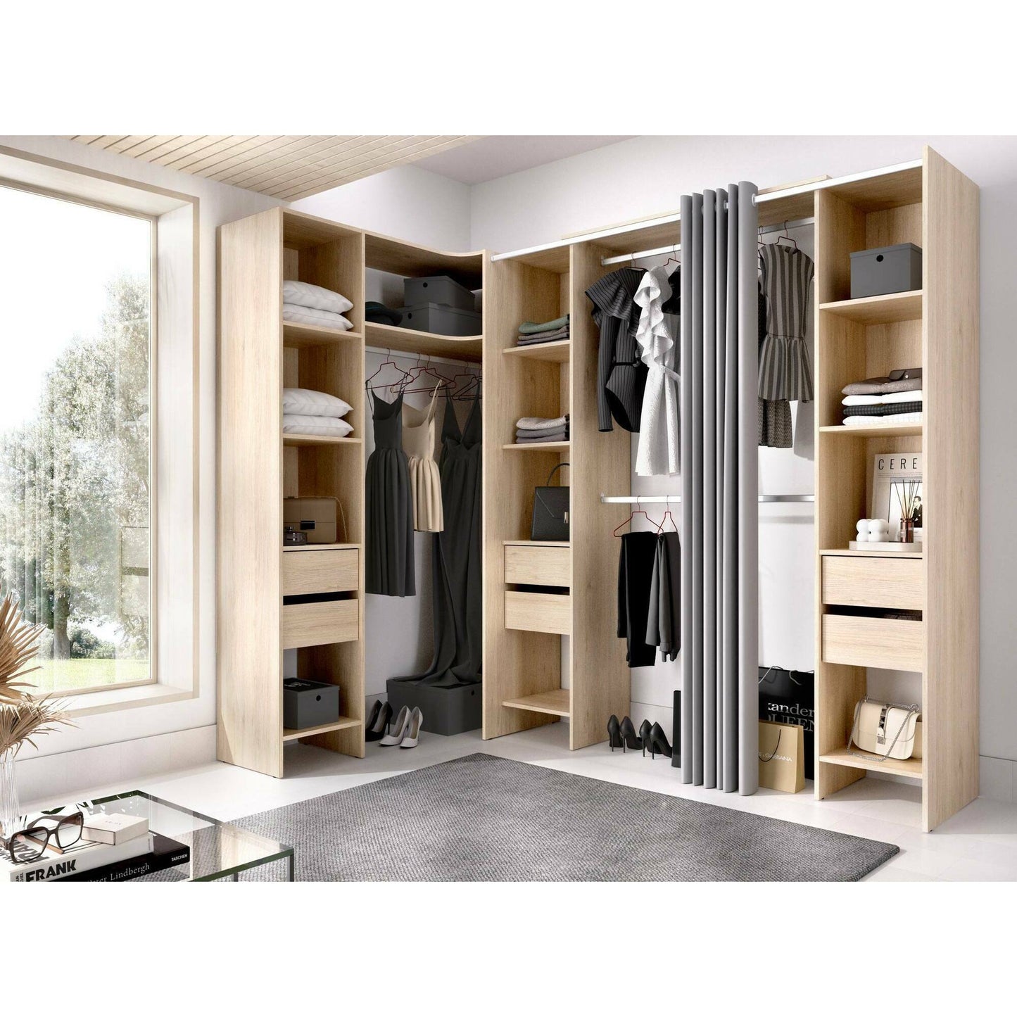 Large Alanno Wardrobe, Bedroom Storage Cabinet, Clothes Cabinet, Hanging Wardrobe, 234x141x205 cm, Available in 2 Colors